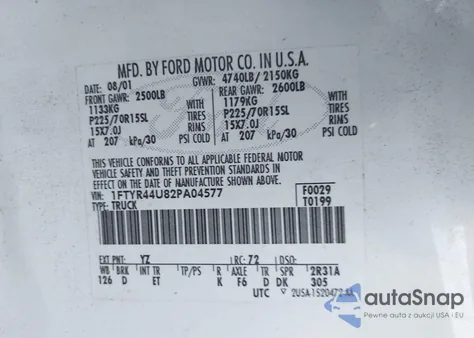 2002 Ford Ranger Edge/Tremor/Xlt from USA, damaged, VIN 1FTYR44U82PA04577